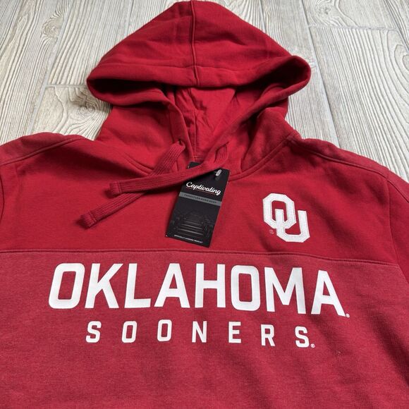 Oklahoma Sooners Fleece Hoodie Men’s L Crimson OU Logo Spellout Captivating New - Picture 2 of 11